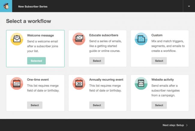 schermata di Mailchimp